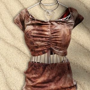 Sexy 2 piece brown skirt set small new with tags